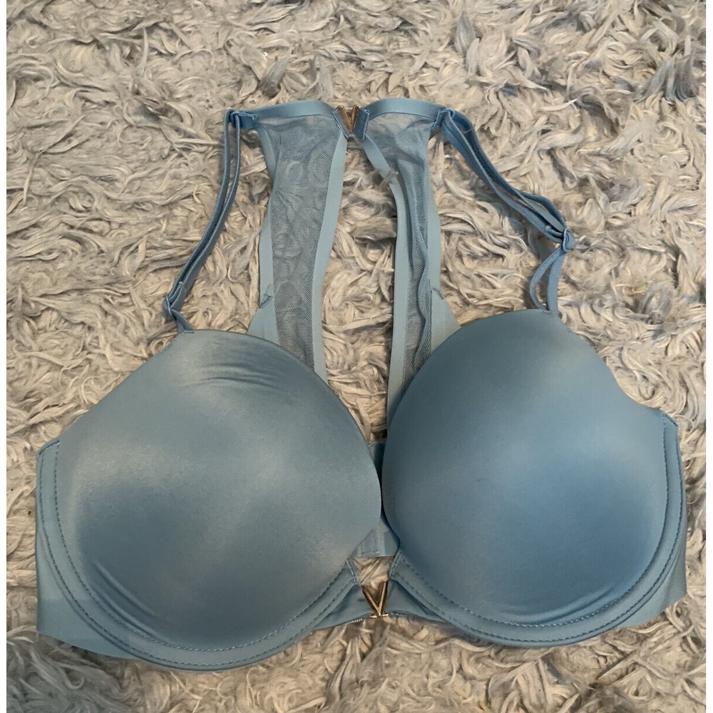 NWT Victoria's Secret‎ Push-up Bra Sz 32D Light Blue - Front Closure